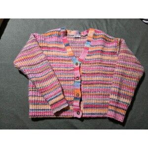 Marine Layer Dream Yarn Crop Cardigan Sweater Wool Rainbow Striped Women’s Large